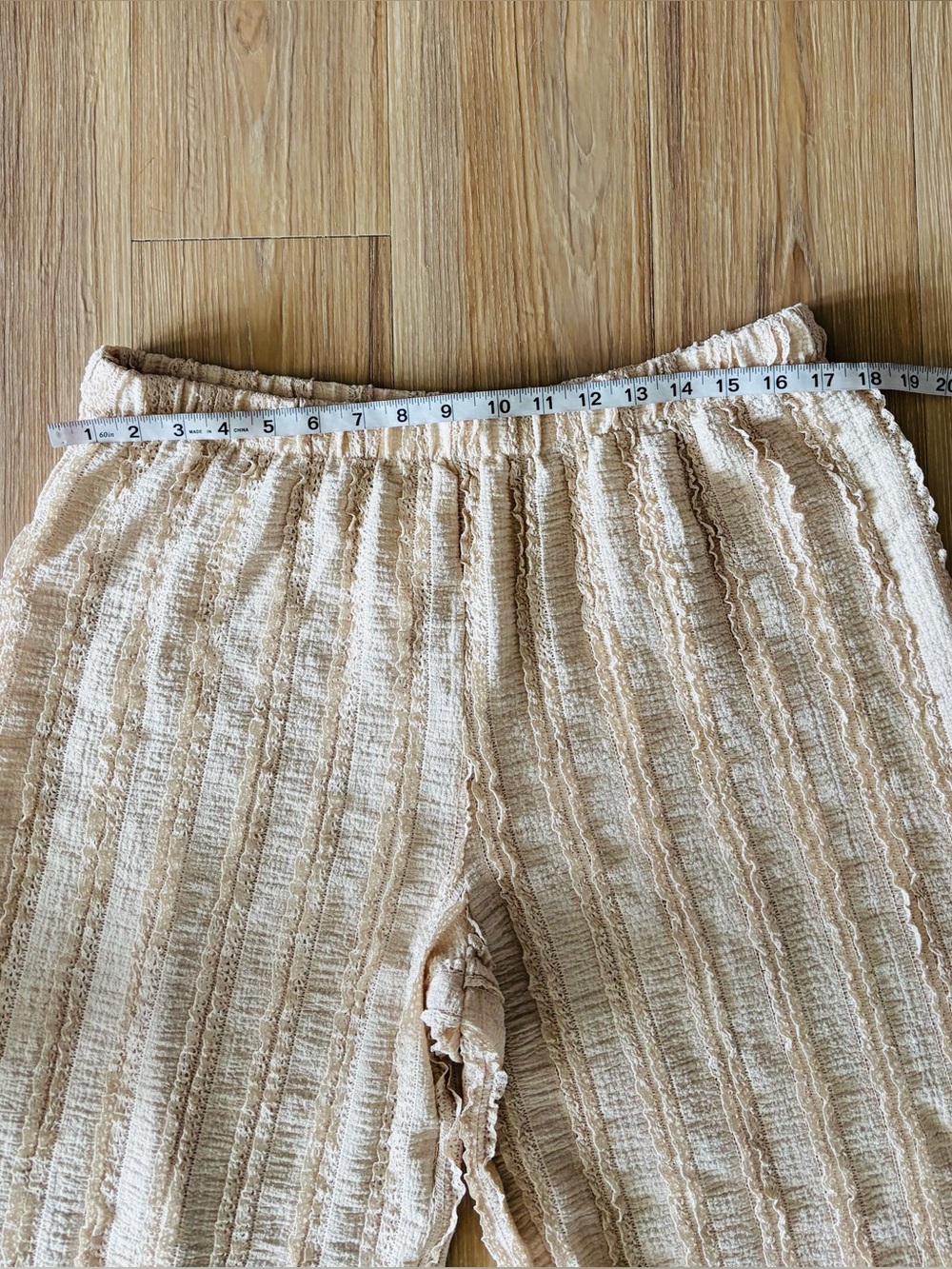 Good Luck Gem Pants Wide Leg Beige Textured Pull On Womens XL Beach Boho Resort - Picture 6 of 9